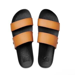REEF Cushion Vista Womens Fashion Slide in Cognac Black, 7